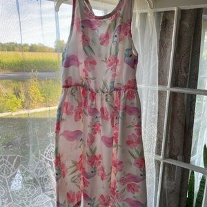 Floral Pink and White Sleeveless Dress